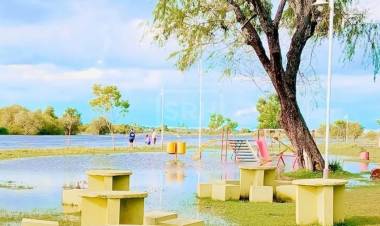 PREOCUPA LA CRECIENTE DEL RÍO SANTA LUCÍA: EL CAMPING MUNICIPAL QUEDÓ BAJO AGUA
