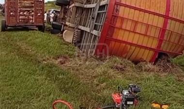 VUELCO EN RUTA 12: CAMIÓN CON GANADO Y DOS HERIDOS EN SAN ROQUE